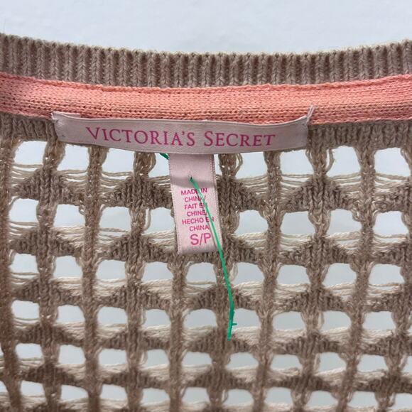 Victoria's Secret Women's SM Khaki Open Weave Layering Zip Front Sweater - Picture 3 of 3